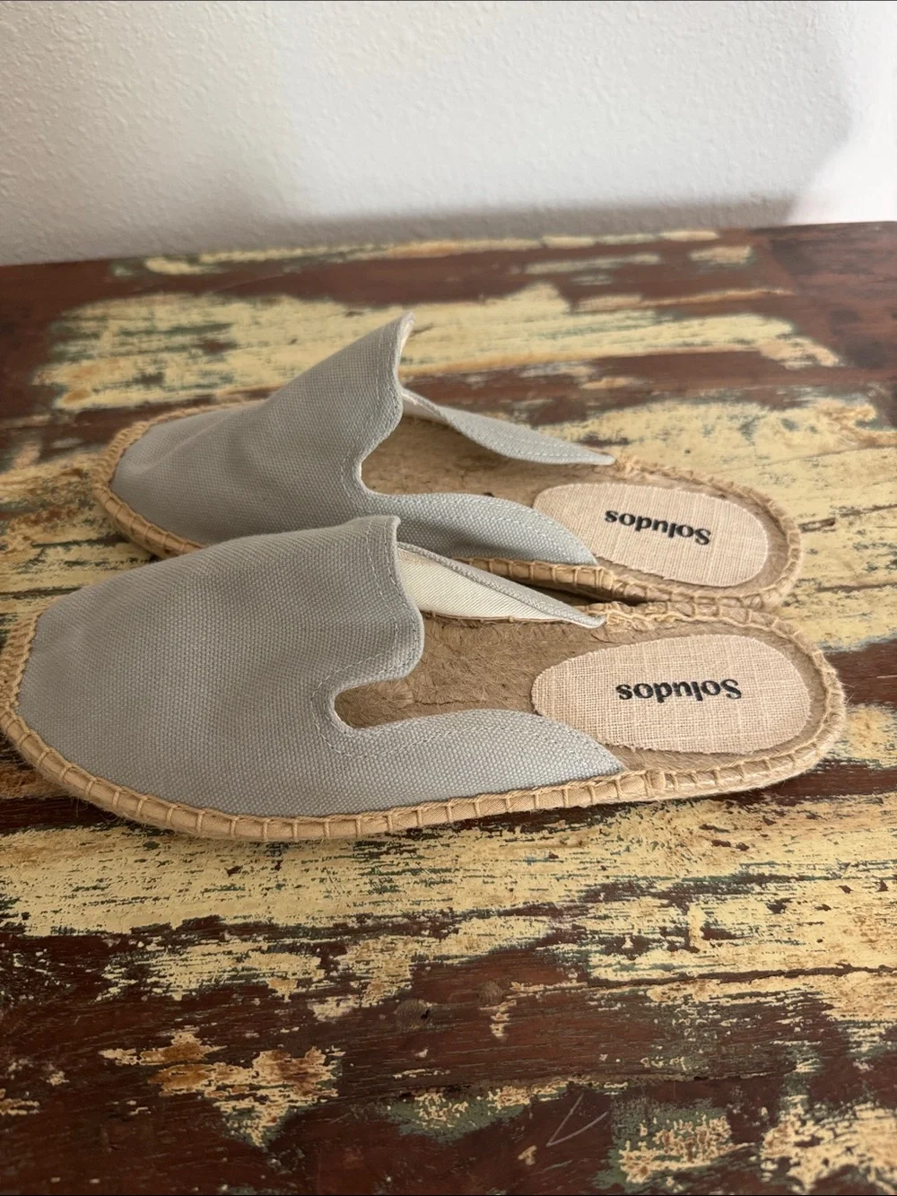 Soludos Light Gray Canvas Espadrille Slip-On Mules